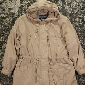 Innovations By Izzi Womens Jacket Small Beige Hooded Anorak Drawstring Waist Y2K